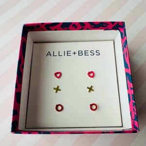 Allie + Bess Red and Gold stud  Earrings Set 3 pieces